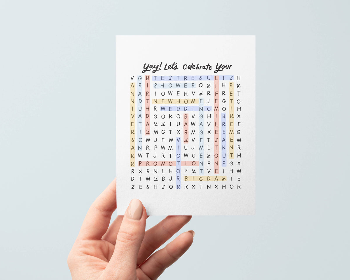Let's Celebrate Wordsearch Card – MEMO EVANSVILLE