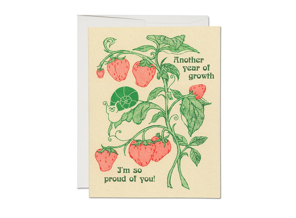 Another Year of Growth, I'm So Proud of You Strawberry Plant with Snail Greeting Card